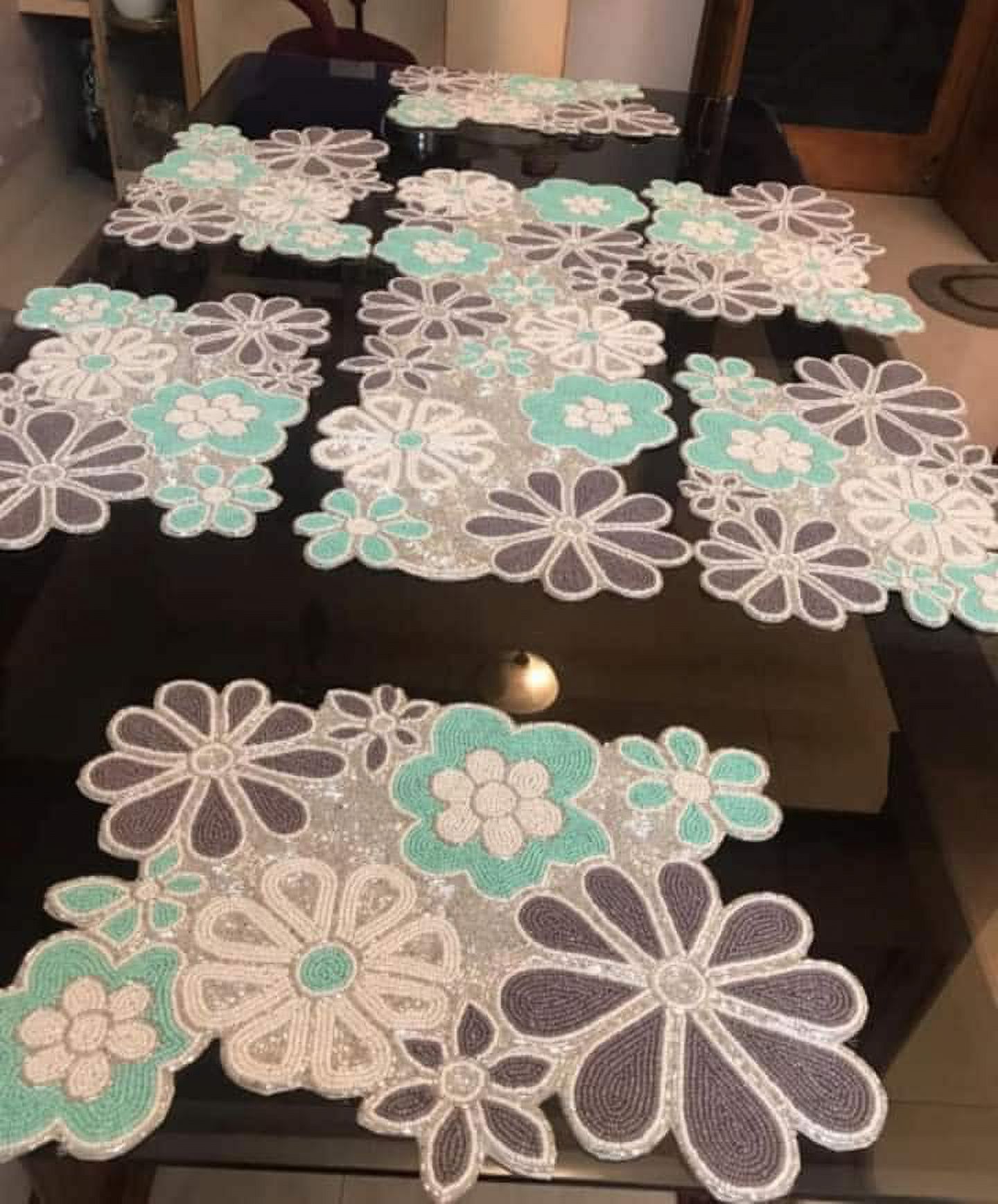 13 Pieces Dining Set Floral Table Runner And Placemats With Coaster Designer Beaded Fall Tableware